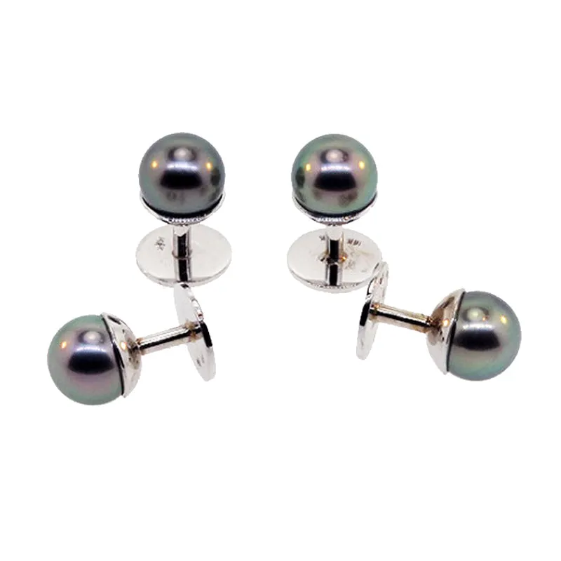 14KT W/G Tahitian Pearl Shirt Studs