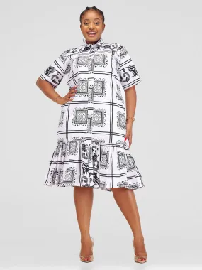 Afafla Ankara Button Shirt Dress - White