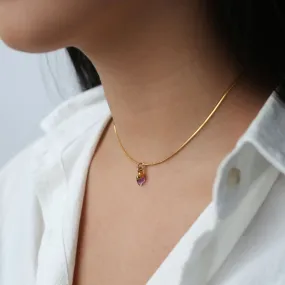 Amethyst Choker • Raw Gemstone Crystal Necklace • 24k Gold Filled Snake Chain • Dainty Small Stone • Simple February Birthstone • 14 inch