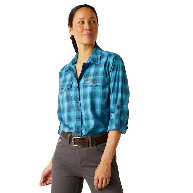 'Ariat' Women's Rebar 'Made Tough' DuraStretch Button Down - Prominent Blue Plaid