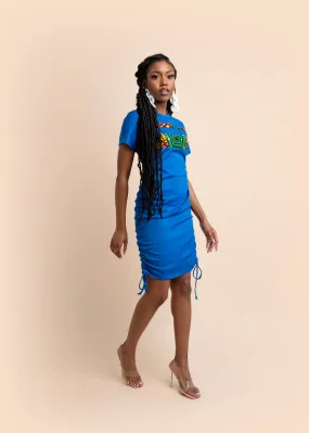 Ariya-Blue Ruched Short Sleeve Shirt Dress For Women – African Dress