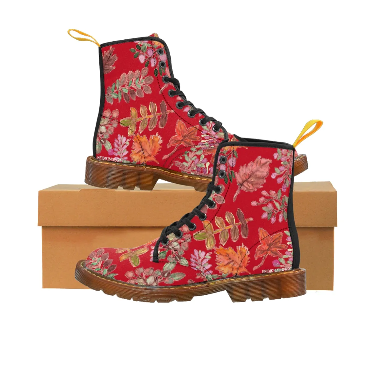 Autumn Red Fall Women's Boots, Red Fall Leaves Print Women's Boots, Best Winter Boots For Women (US Size 6.5-11)