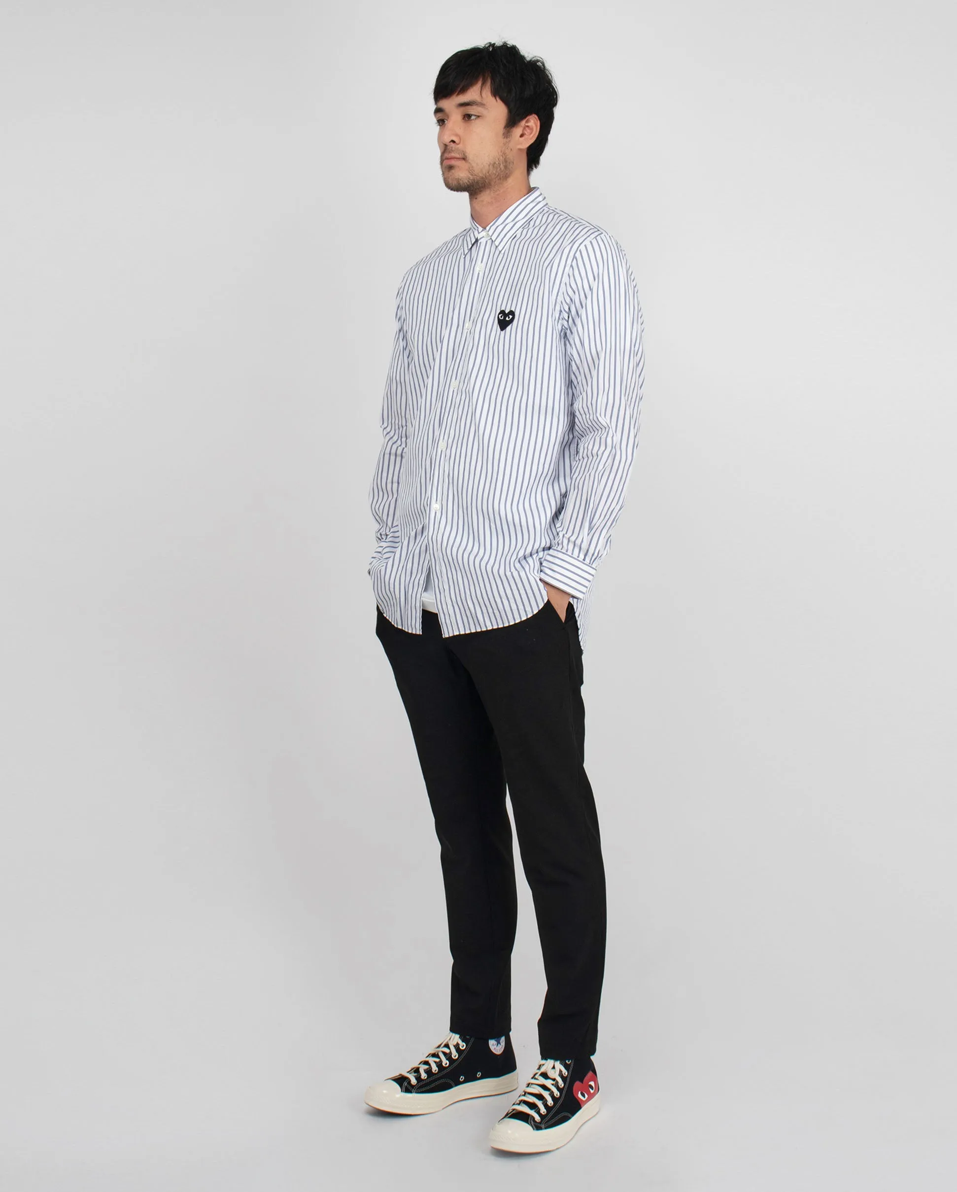 B020 BLACK HEART STRIPE SHIRT / BLUE BLACK STRIPE