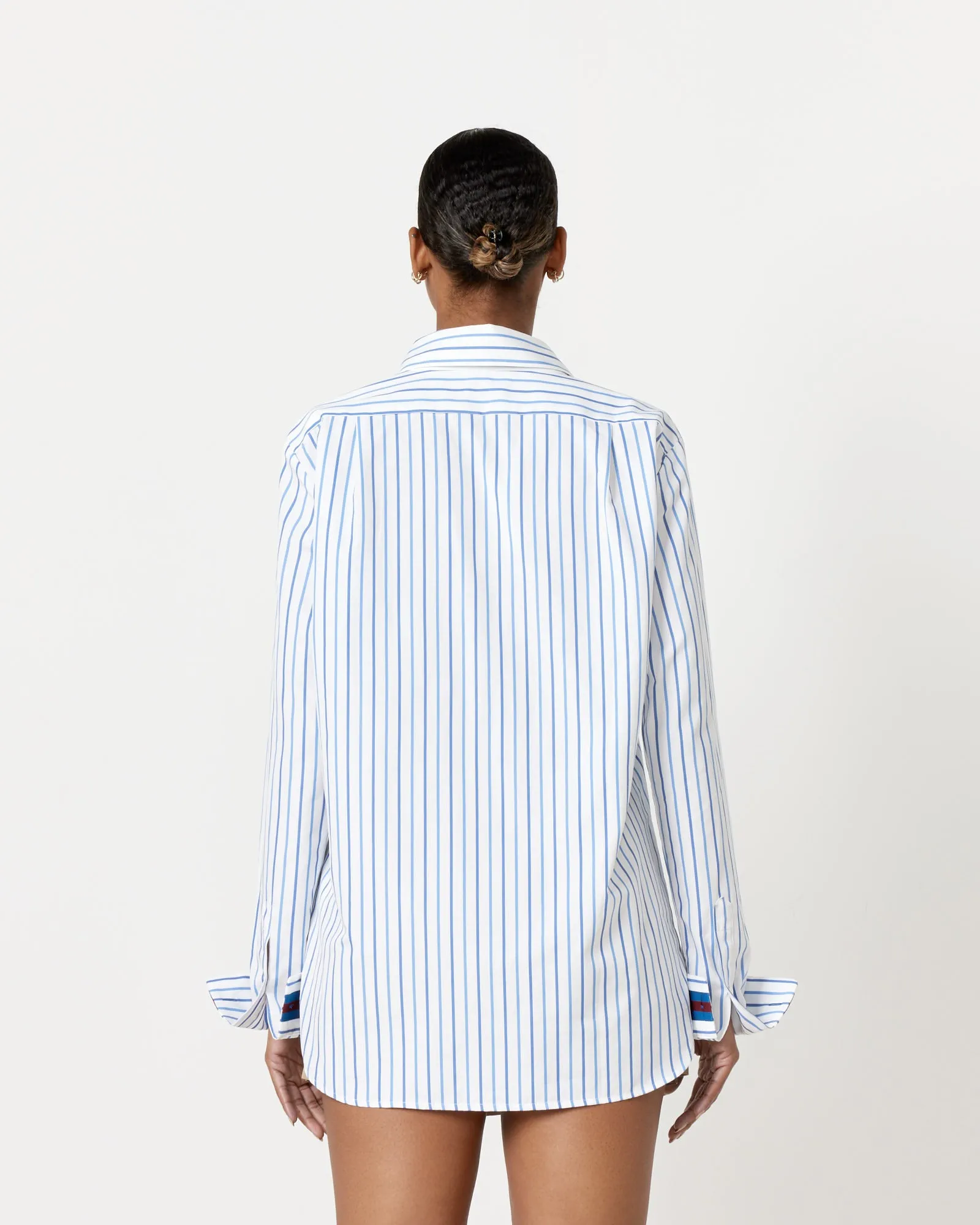 Celina Striped Cotton Shirt in Light Blue