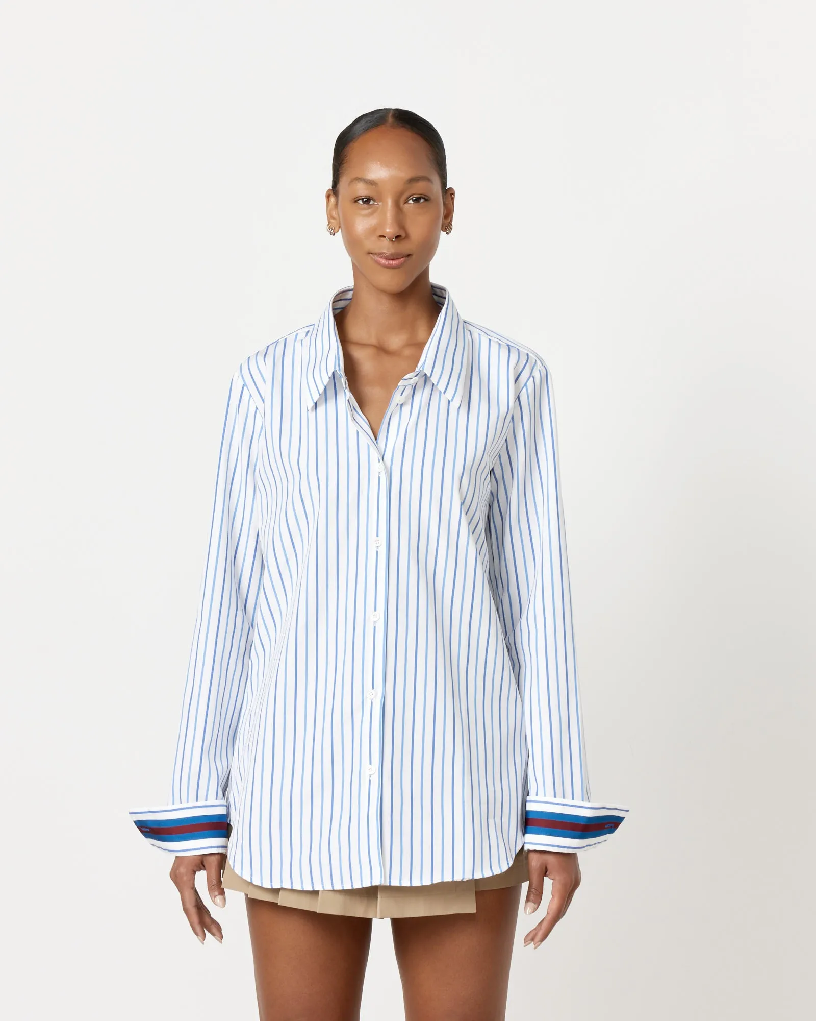 Celina Striped Cotton Shirt in Light Blue