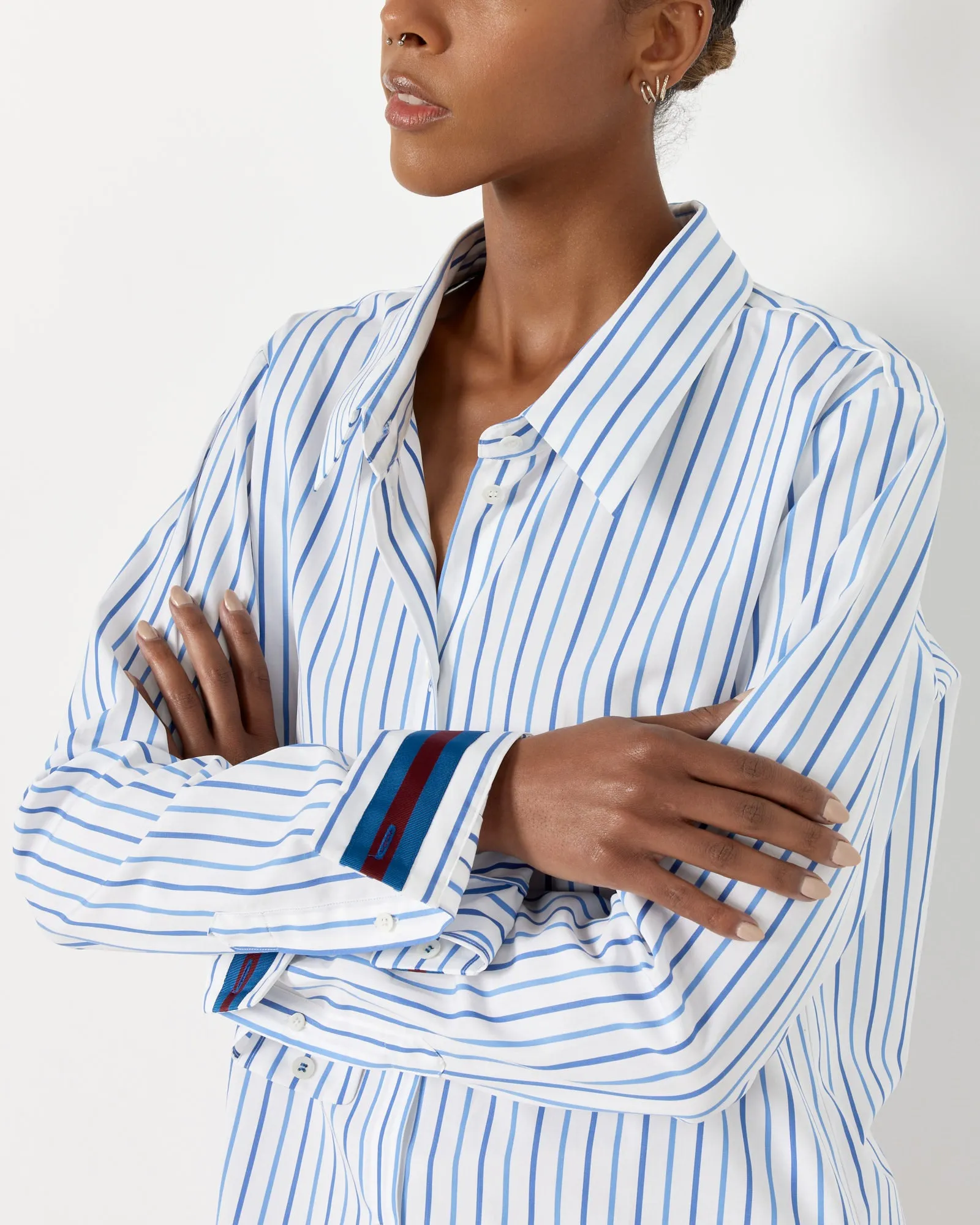 Celina Striped Cotton Shirt in Light Blue