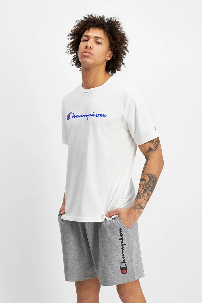 CHAMPION MEN'S SCRIPT SHORT SLEEVE WHITE TEE