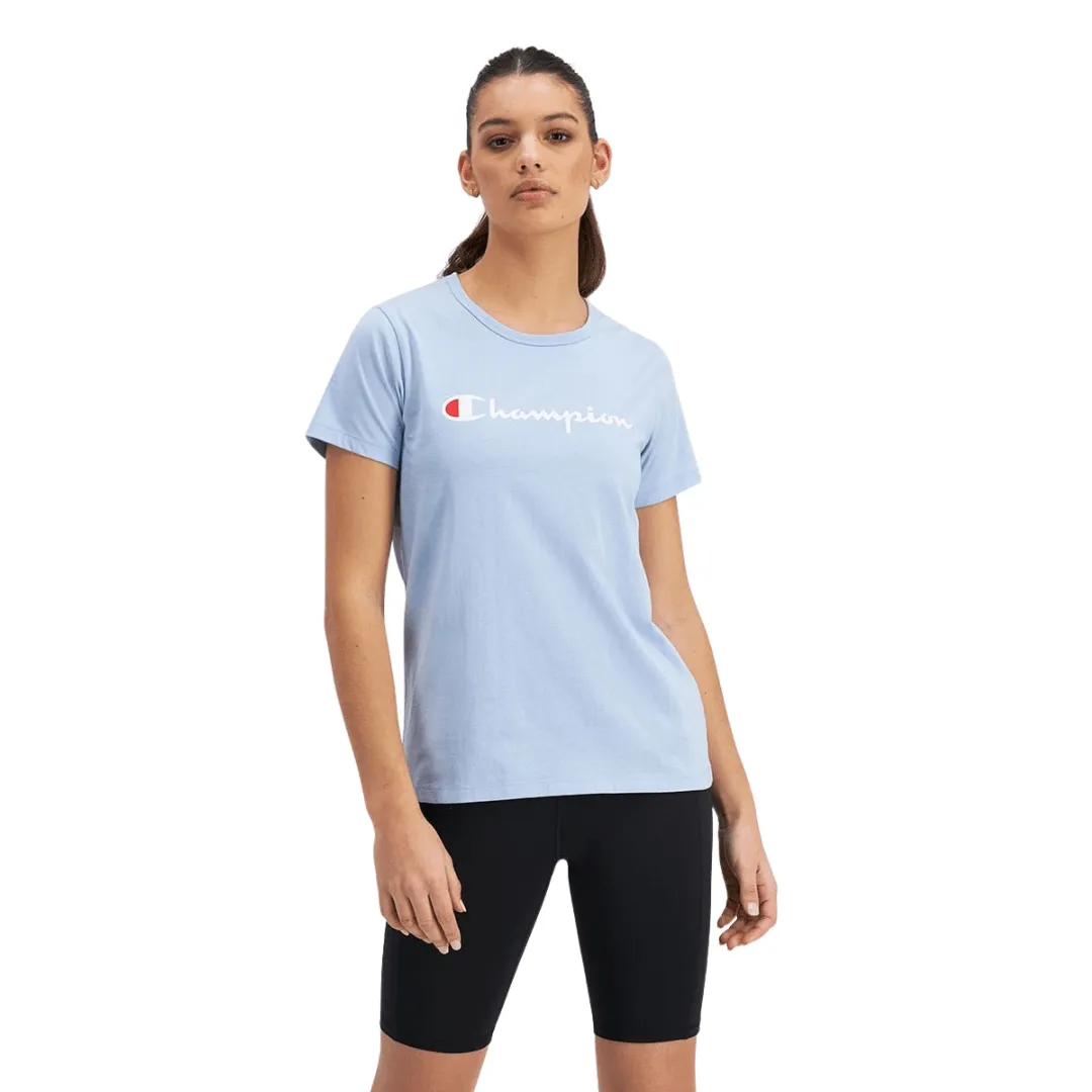 CHAMPION WOMEN'S SCRIPT SHORT BLUE SLEEVE TEE