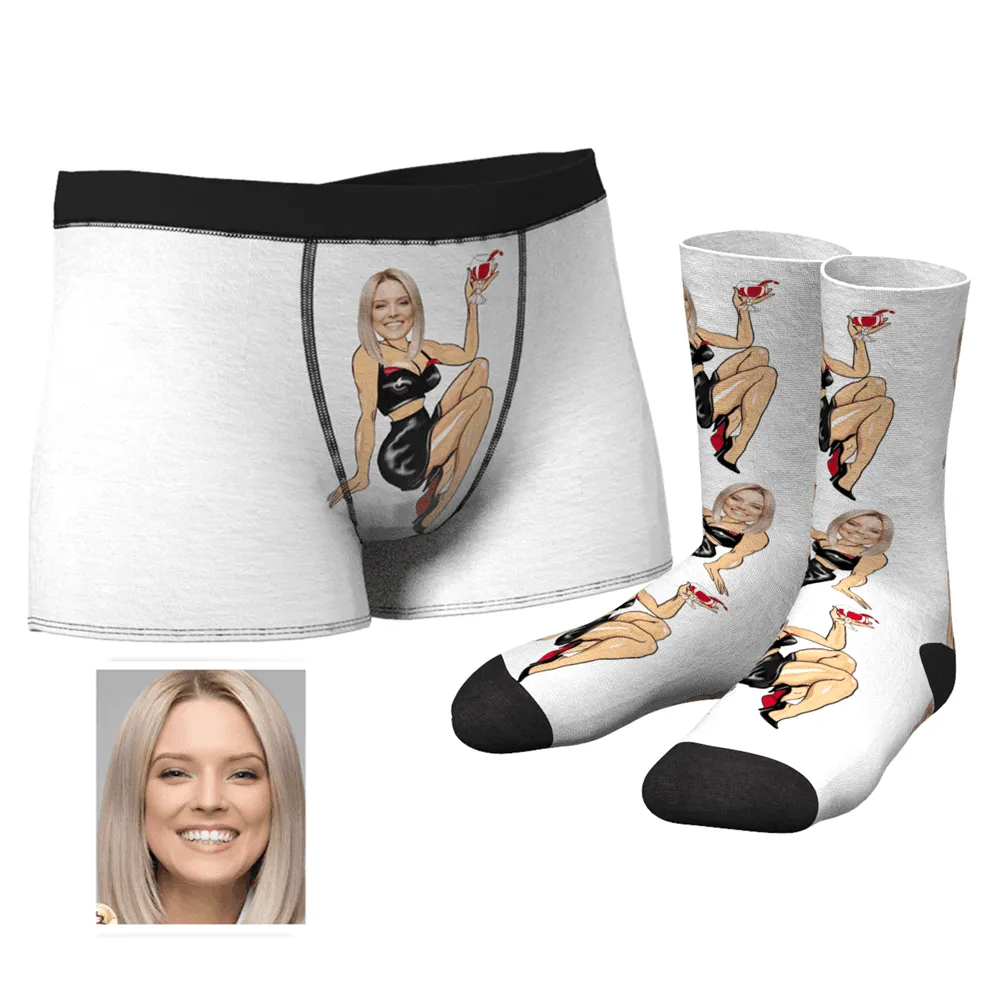 Christmas Gifts Men's Custom Face on Sexy Girl Body Boxers And Crew Socks Set