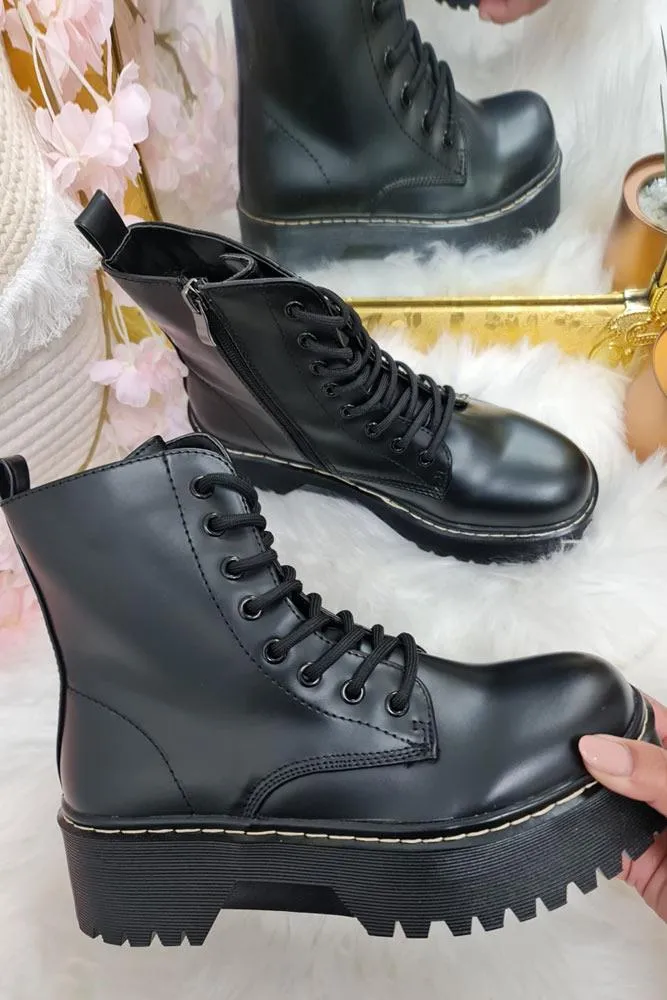 Chunky Faux Leather Zip Mid Length Boots