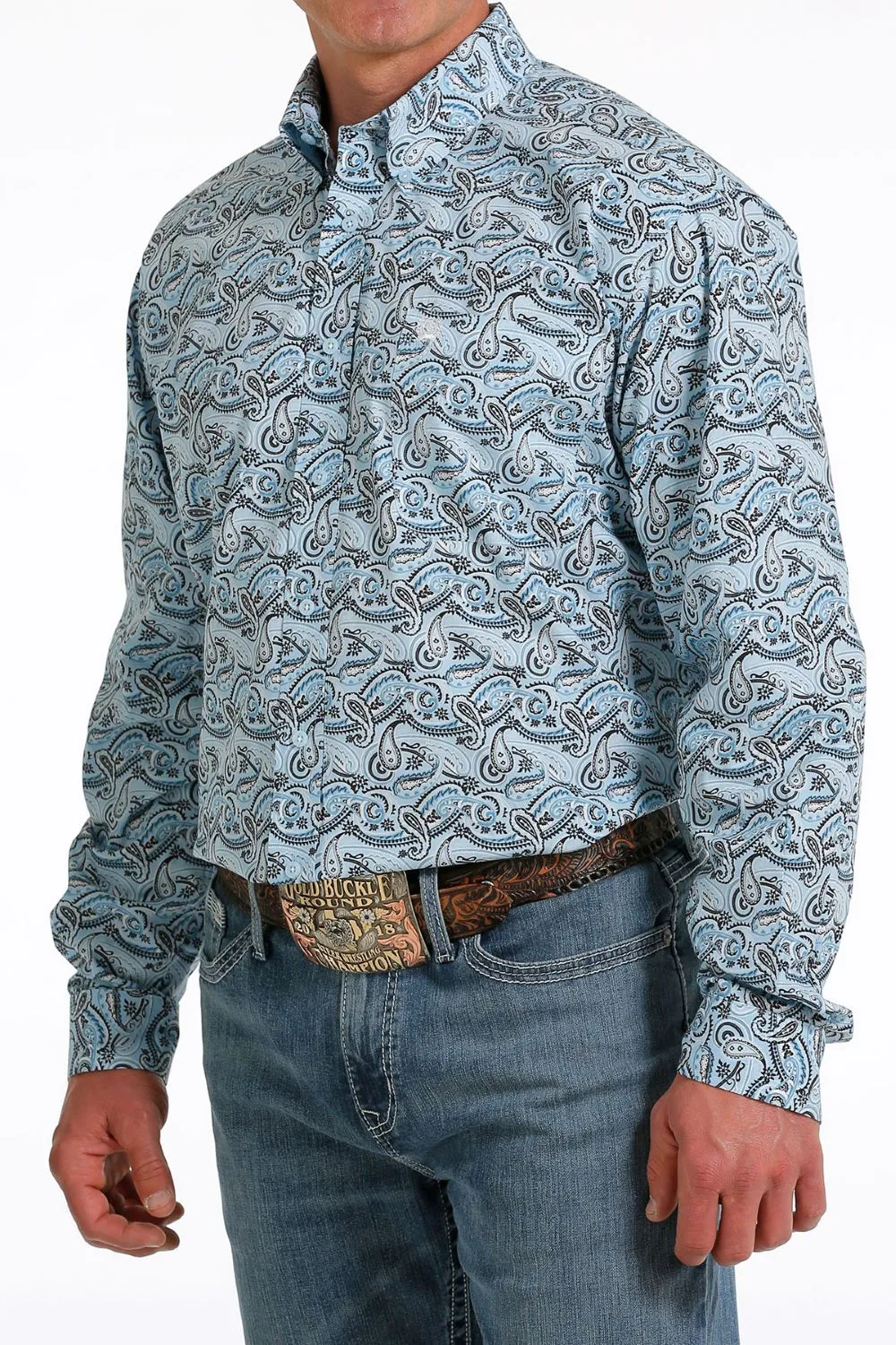 'Cinch' Men's Paisley Print Classic Fit Button Down - Light Blue