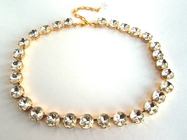 Clear Paste Crystal Collet Necklace - Small Round