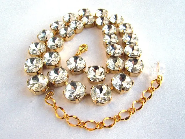 Clear Paste Crystal Collet Necklace - Small Round