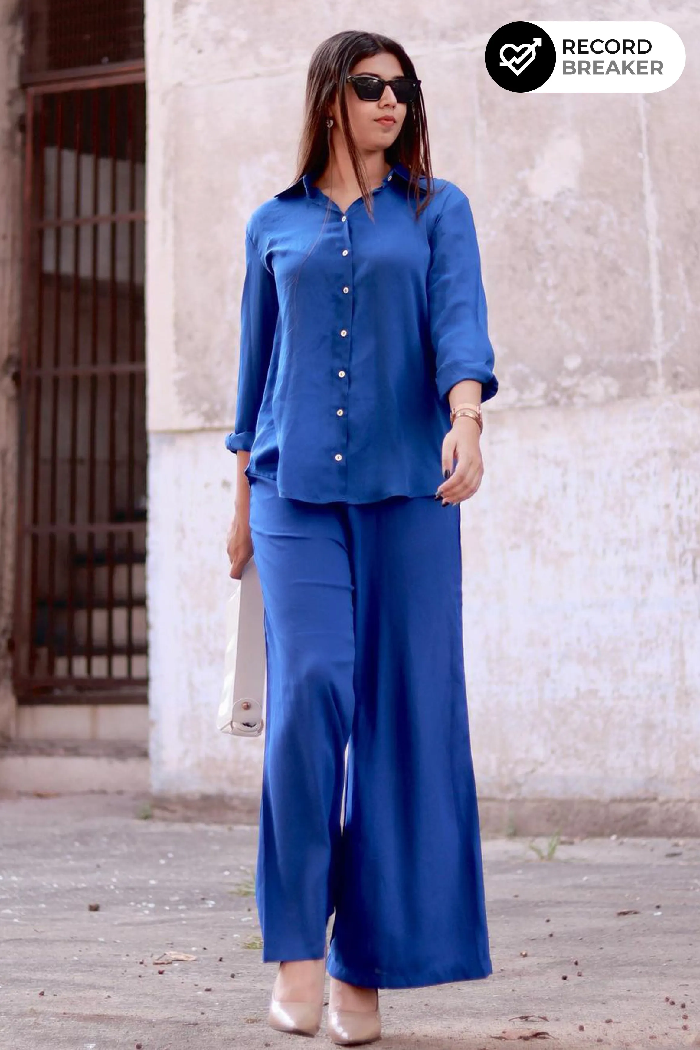 Cool Blue Shirt Co-Ord Set For Women