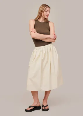 Cream Gathered Midi Skirt