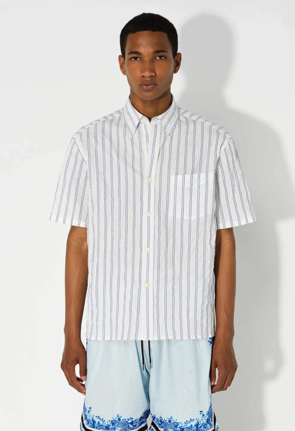 Crinkled SS Shirt / White X Blue