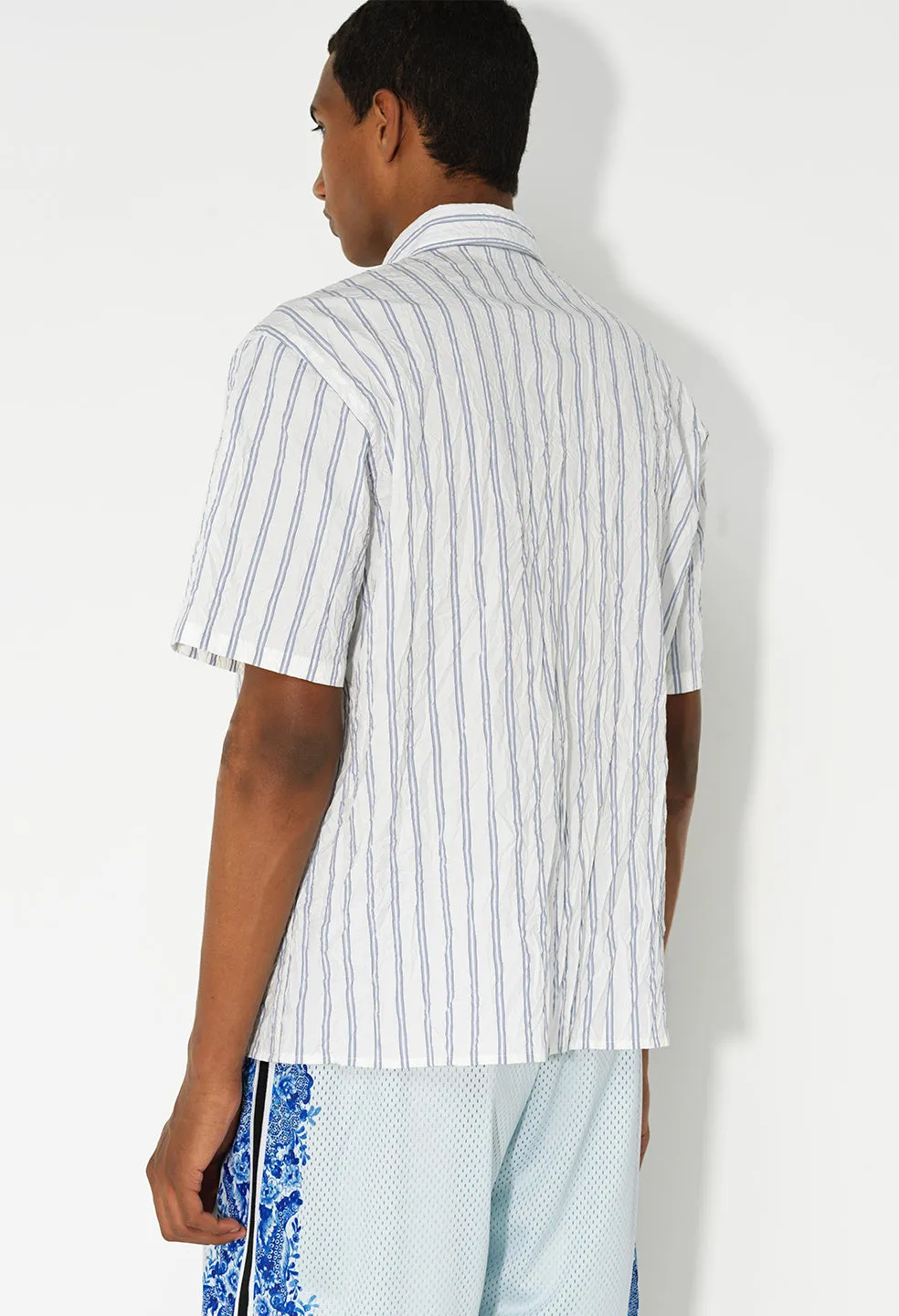 Crinkled SS Shirt / White X Blue