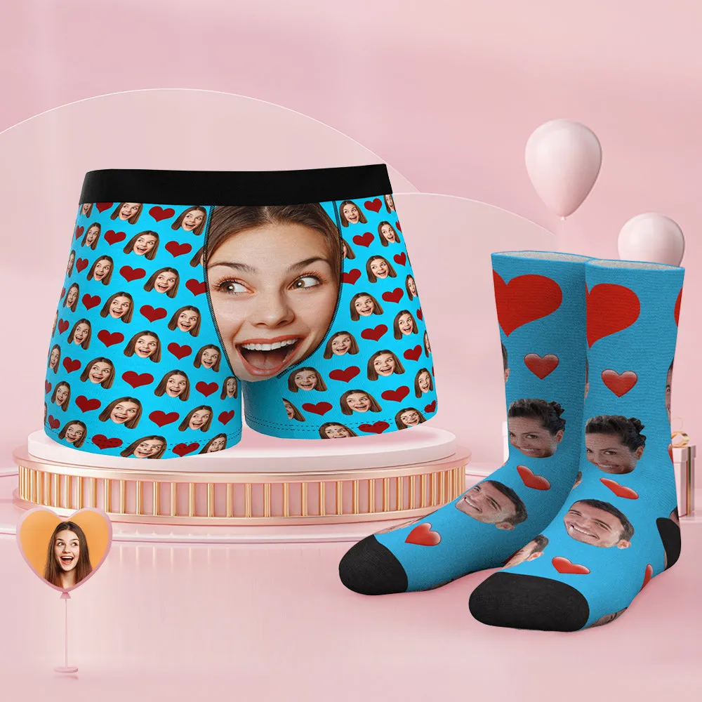 Custom Face Boxer Shorts And Socks Set Big Face