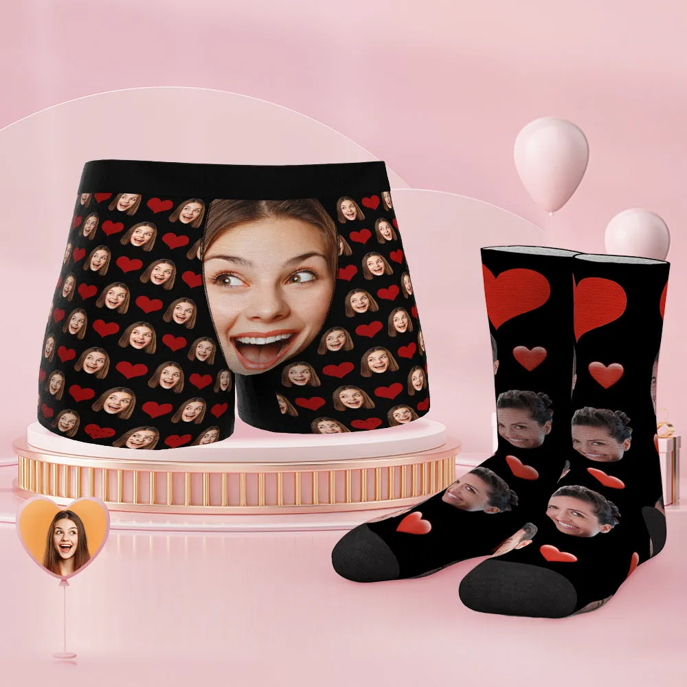 Custom Face Boxer Shorts And Socks Set Big Face