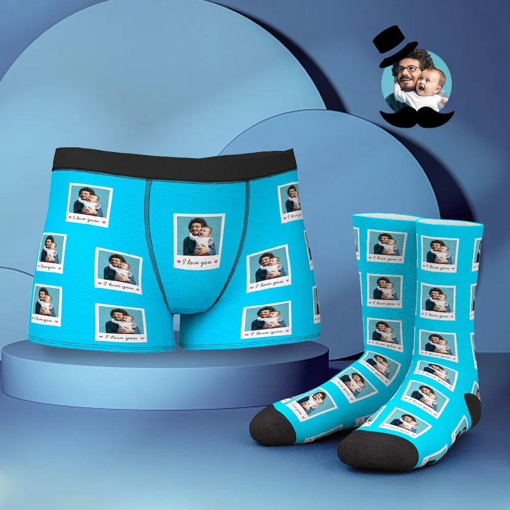 Custom Face Boxer Shorts And Socks Set I LOVE YOU