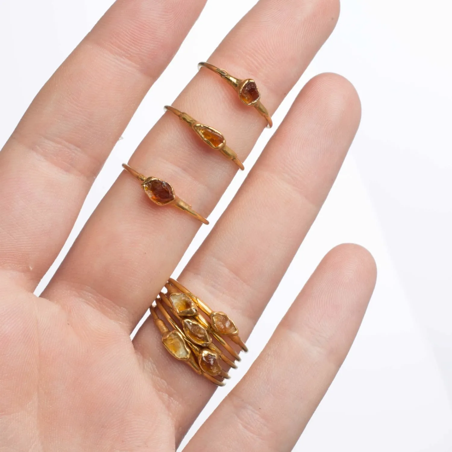 Dainty Raw Citrine Ring in Yellow Gold