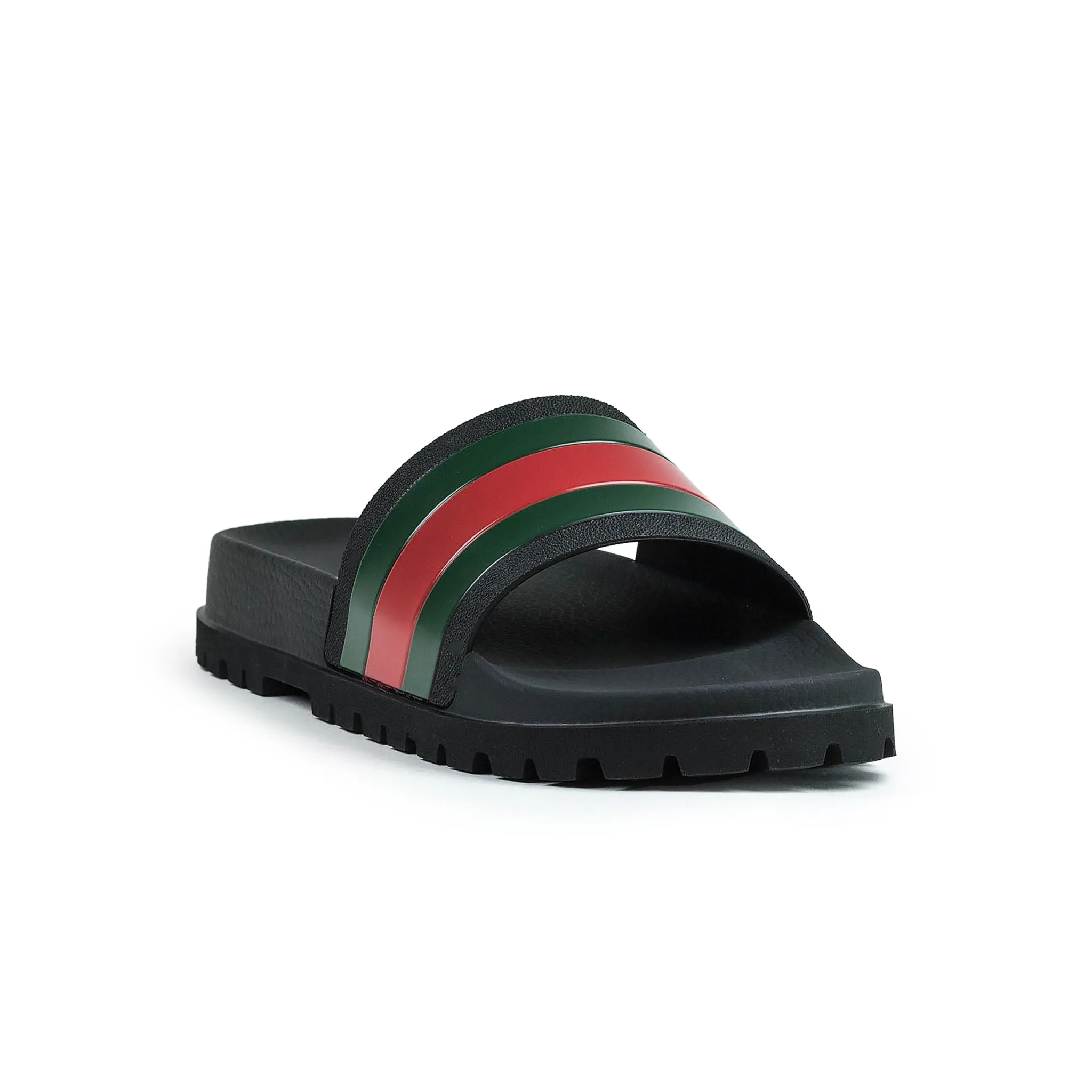 Gucci Web Chunky Pool Slides Black/Red/Green