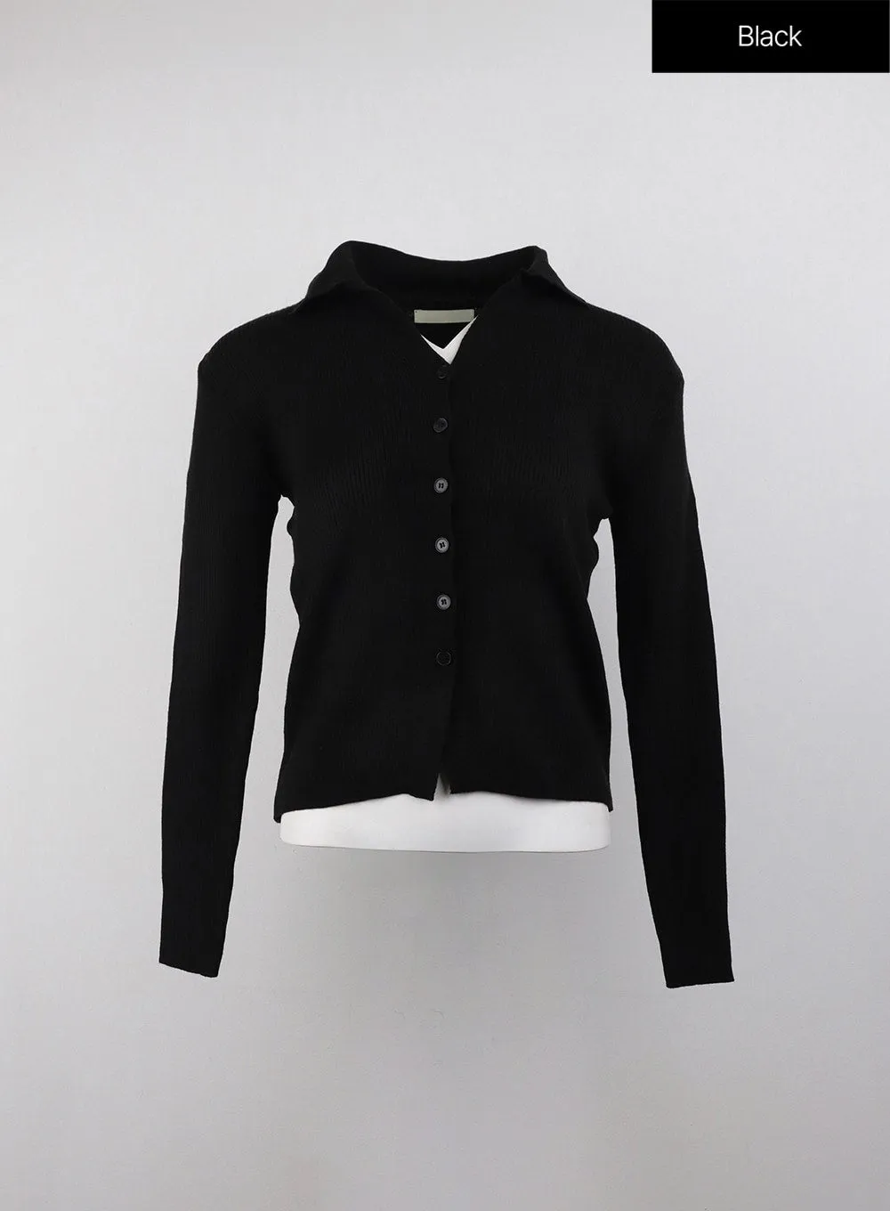 Knit Collar Solid Button Cardigan OJ415