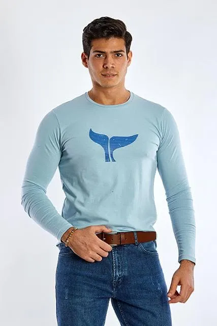 Long Sleeve Round Neck Graphic T-Shirt - SKY BLUE