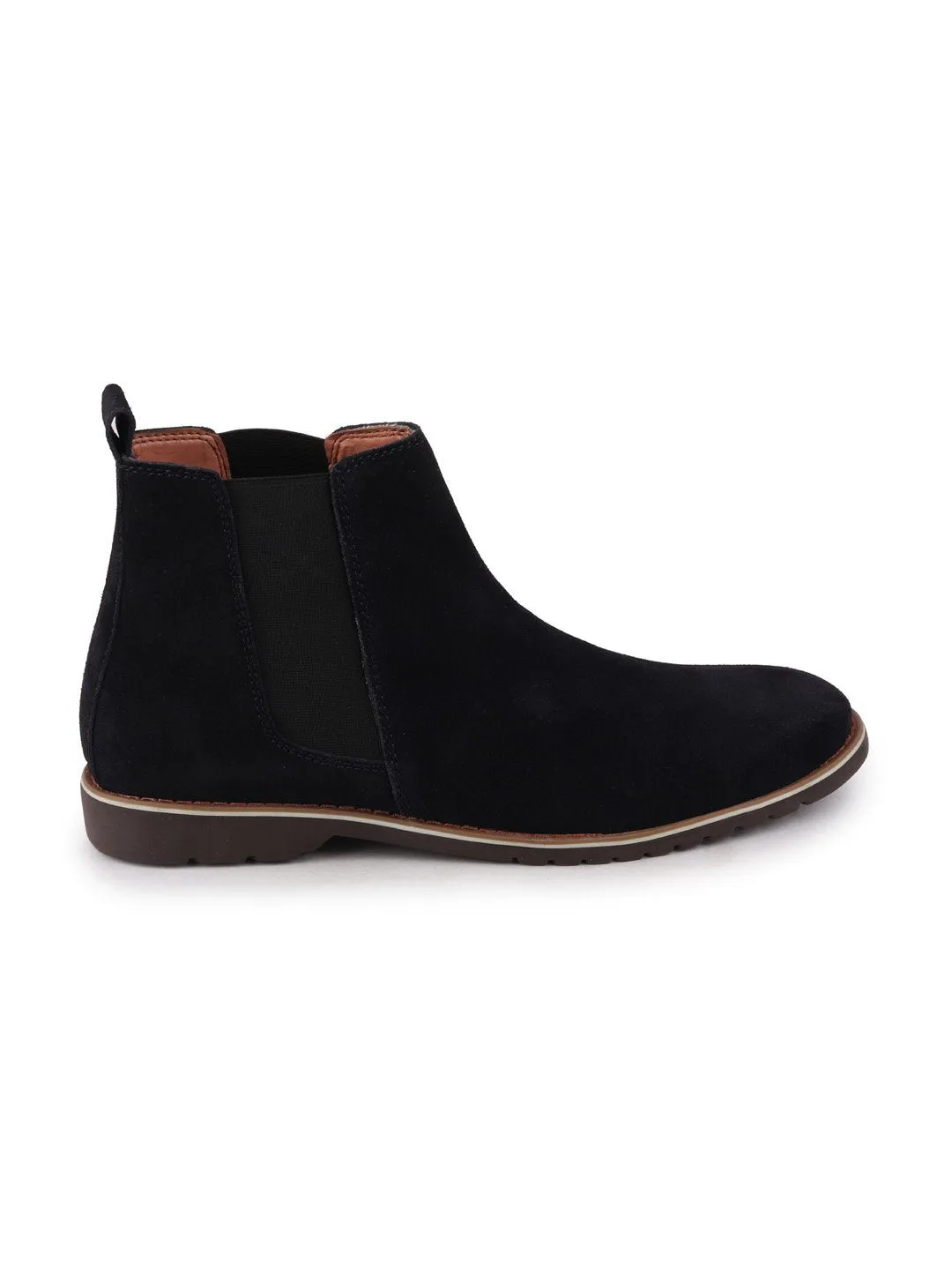 Men Blue Casual Suede Slip-On Boots