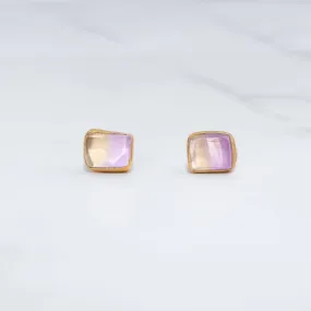 Raw Ametrine Stud Earrings w/ Gold Fill, Unique Natural Amethyst and Citrine Rough  Jewelry. Cube Rectangle Gemstone. Handmade in USA