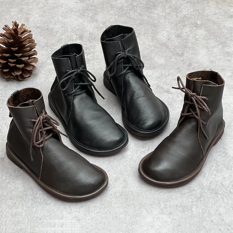 Retro Casual Leather Soft Autumn Flat Boots