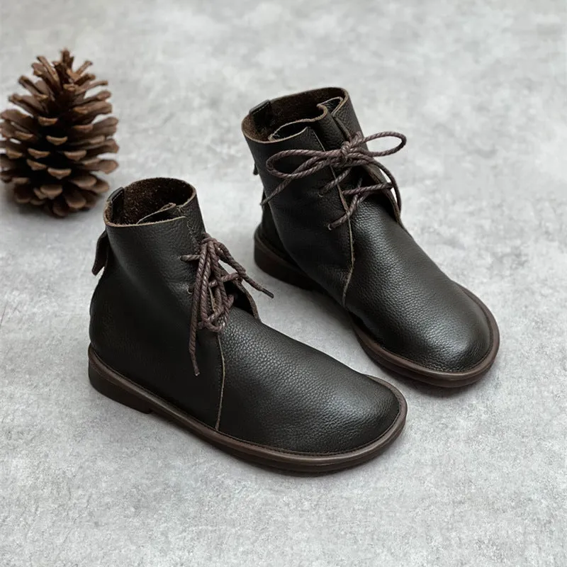 Retro Casual Leather Soft Autumn Flat Boots