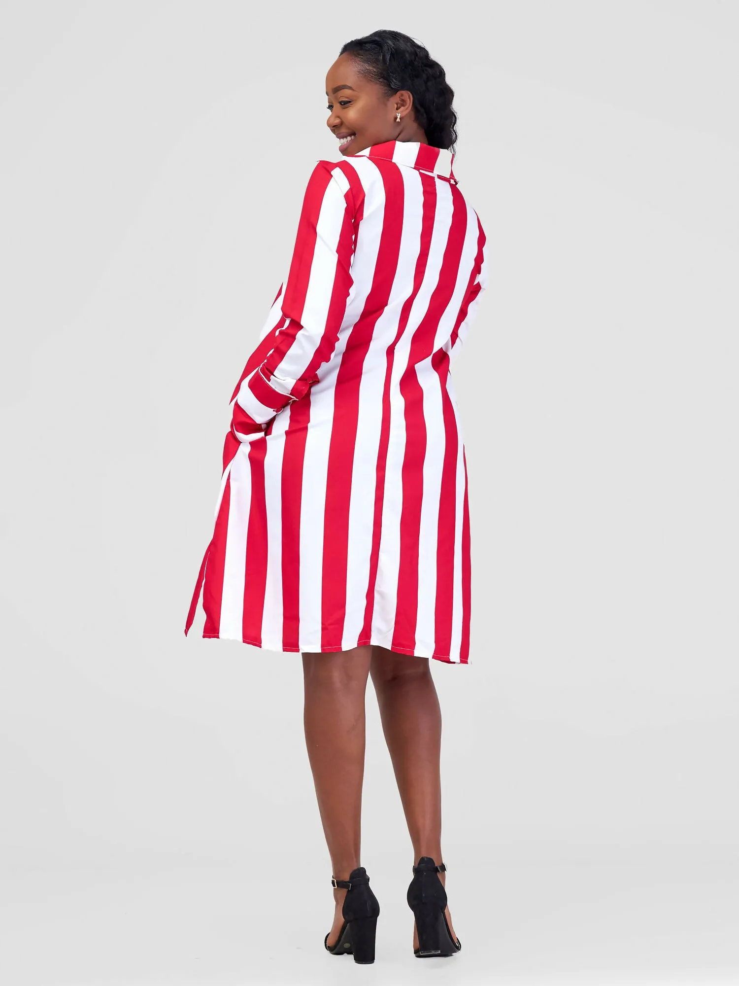 Steady Wear Stripped Shirt Dress - Stripped Red & White