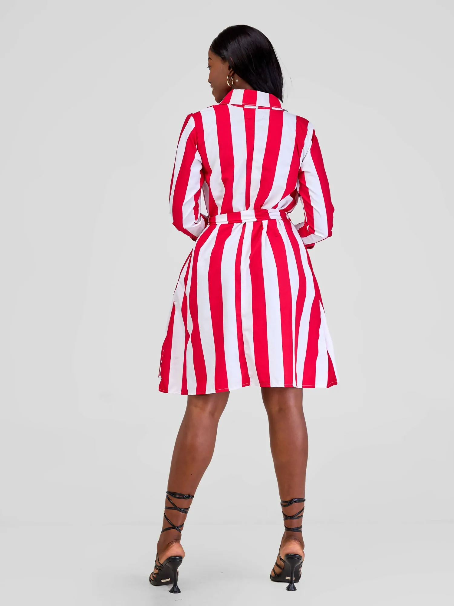 Steady Wear Stripped Shirt Dress - Stripped Red & White