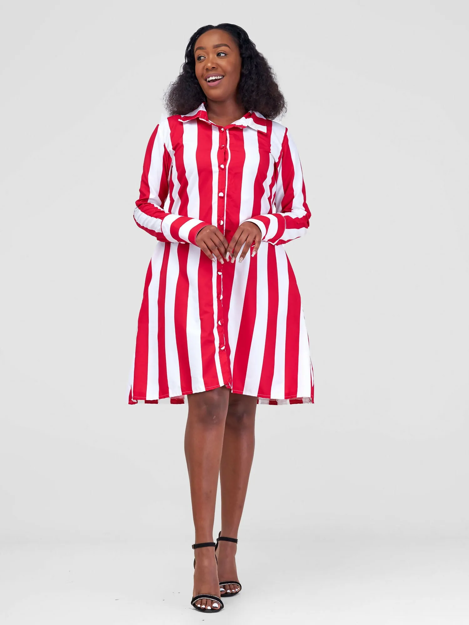 Steady Wear Stripped Shirt Dress - Stripped Red & White