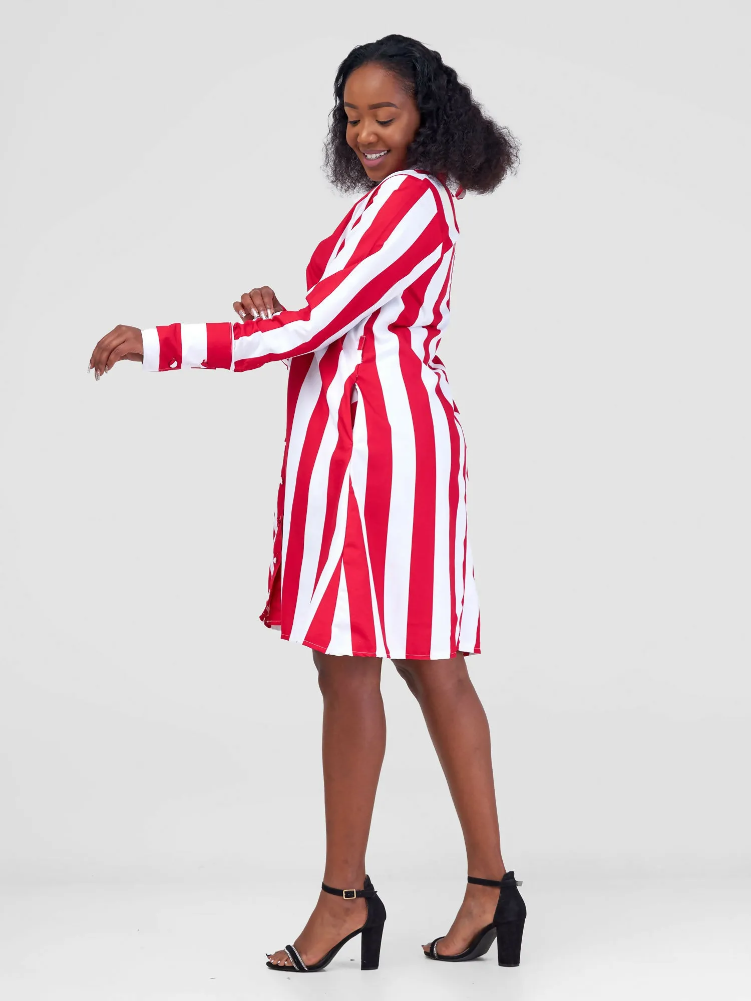 Steady Wear Stripped Shirt Dress - Stripped Red & White