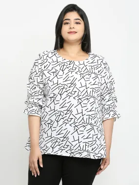 Style Quotient White & Black Abstract Polyester Regular Casual Top