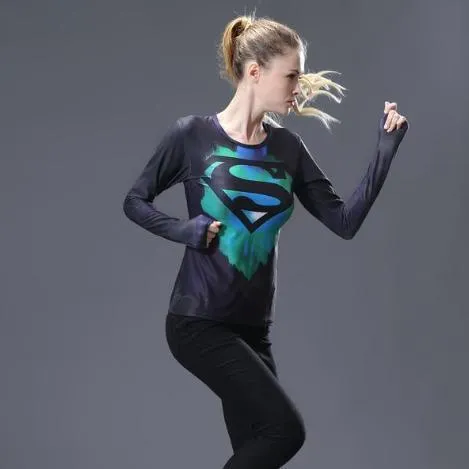 Supergirl 'Tie-Dye/Black' Compression Long Sleeve Rash Guard