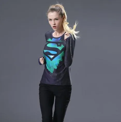 Supergirl 'Tie-Dye/Black' Compression Long Sleeve Rash Guard