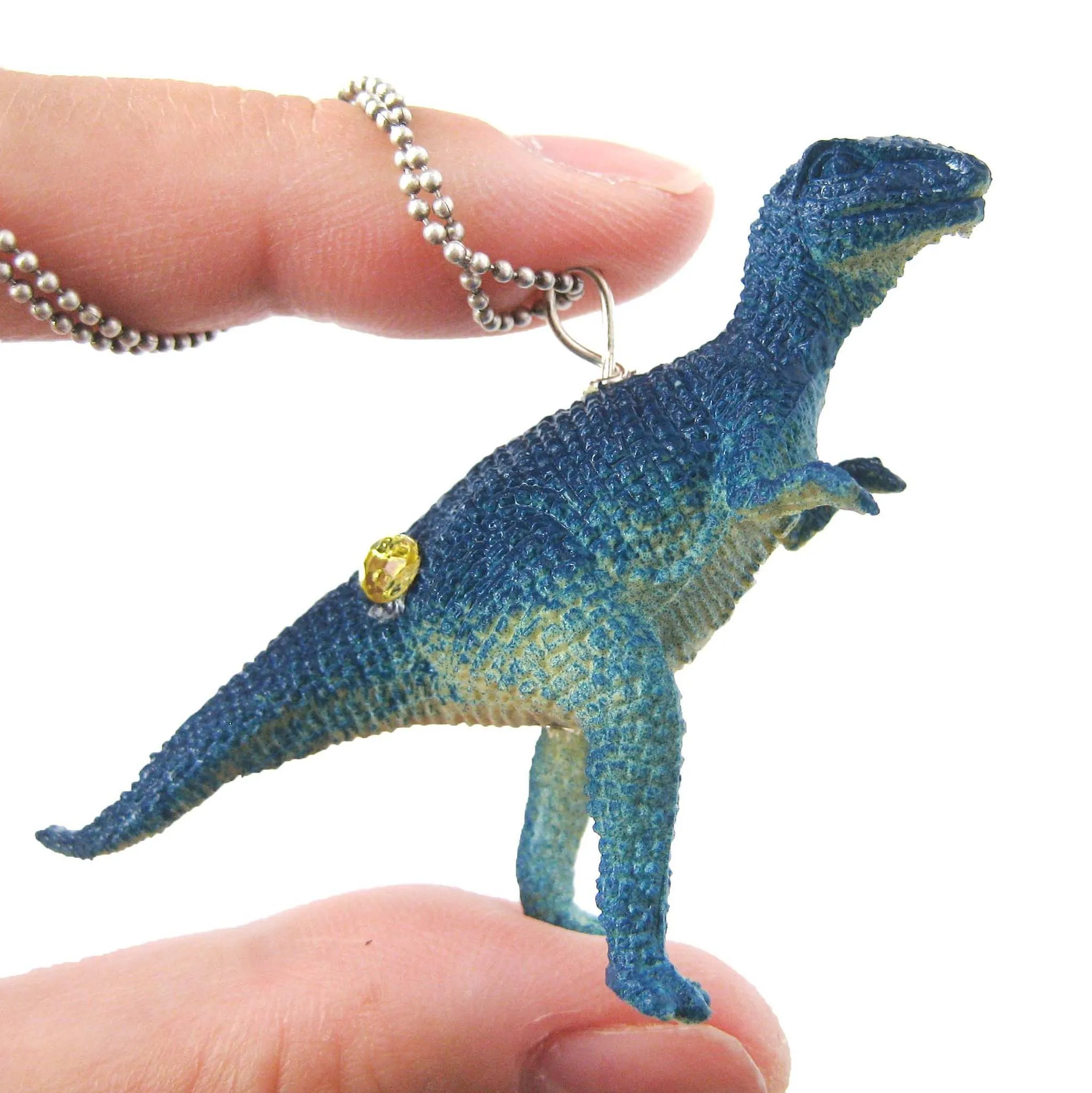 T-Rex Tyrannosaurus Dinosaur Shaped Pendant Necklace in Blue | Animal Jewelry