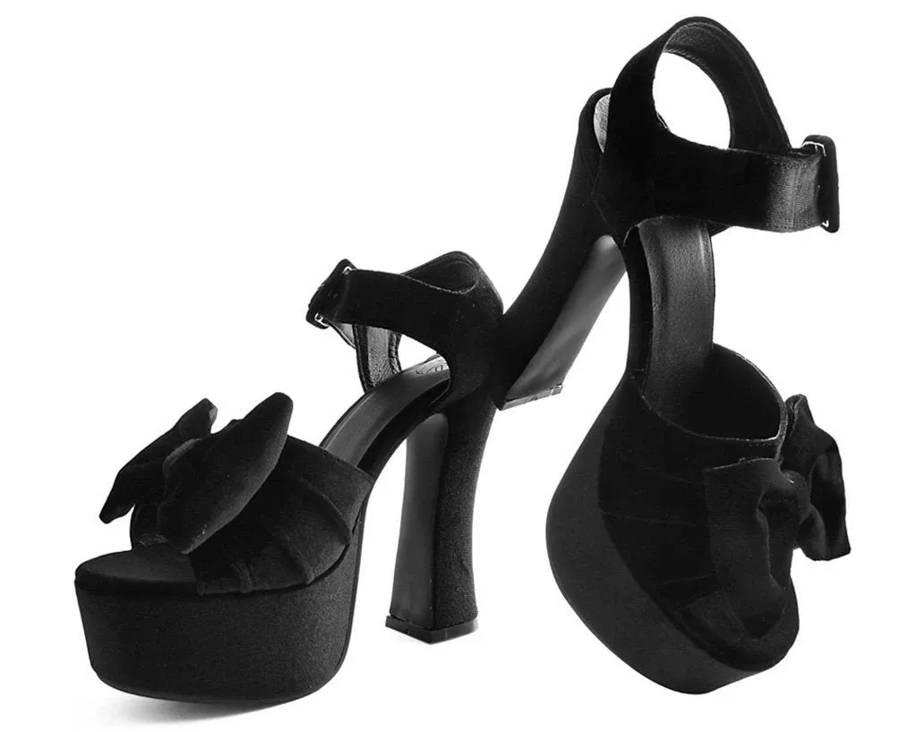 TUK A9438L Black Velvet Bow Spice Platform Heel