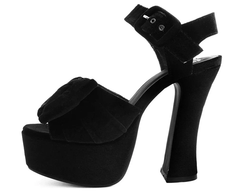 TUK A9438L Black Velvet Bow Spice Platform Heel