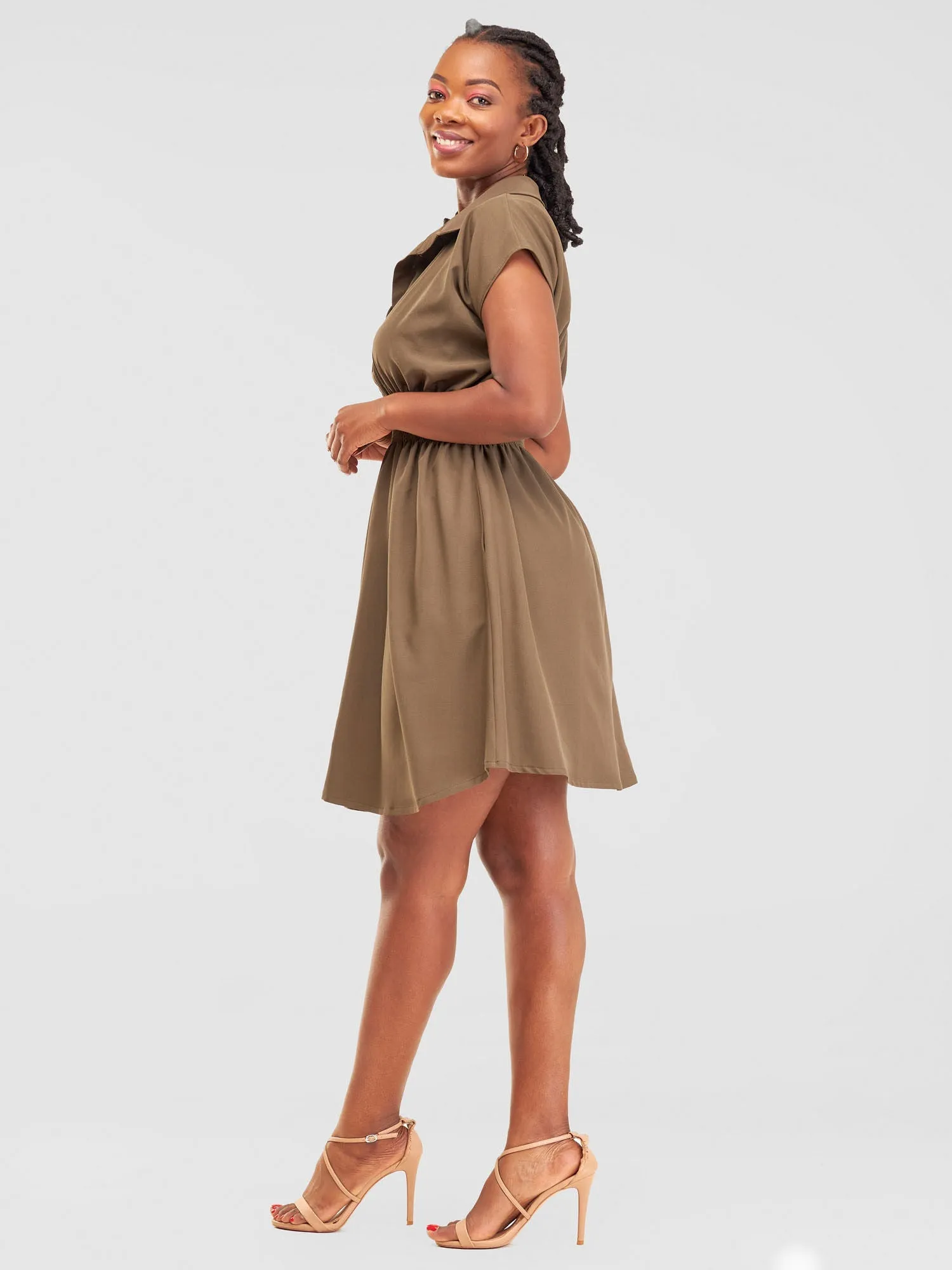 Vivo Zena Shirred Waist Shirt Dress - Hunters