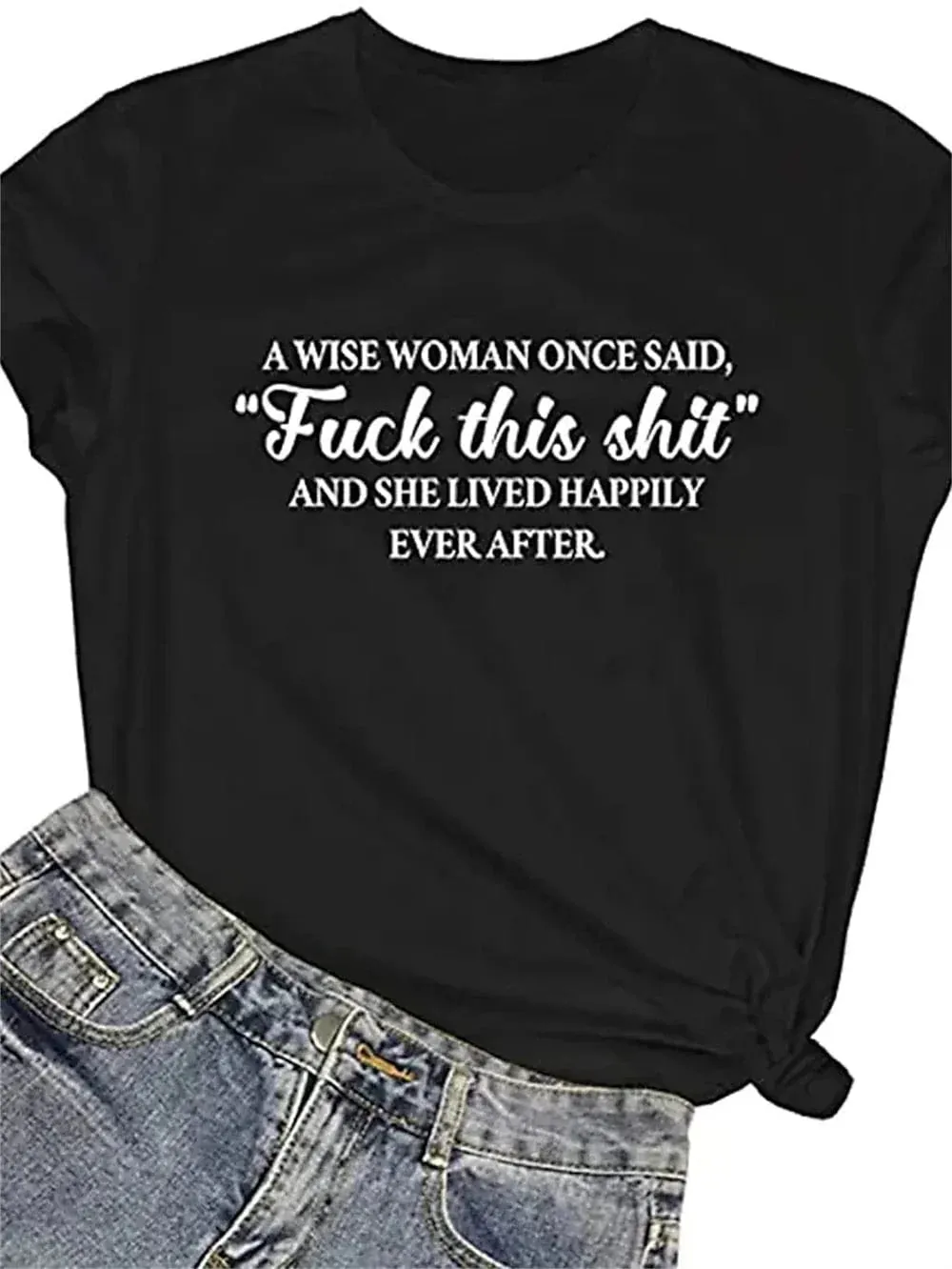 Women's Custom Print T-Shirt with Letter Design in Black and White