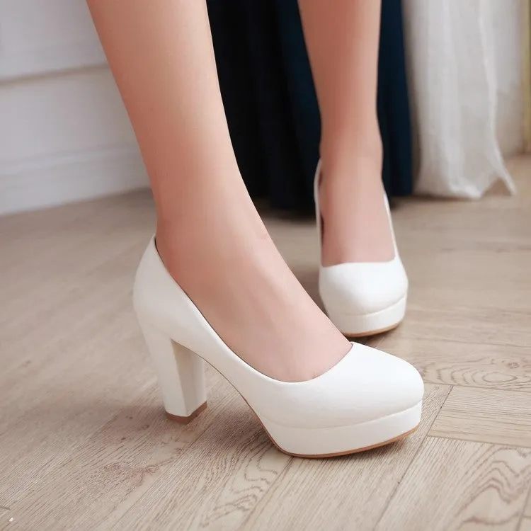 Women's Pu Leather Almond Toe Chunky Heels High Heel Platform Pumps