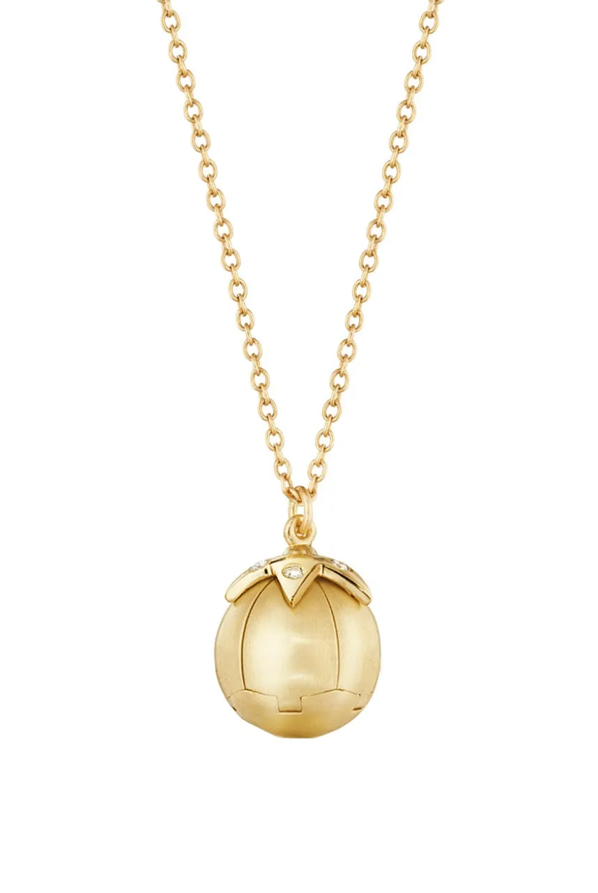 Yellow 14k Gold Petal Orb Necklace in Red Enamel set with Diamonds