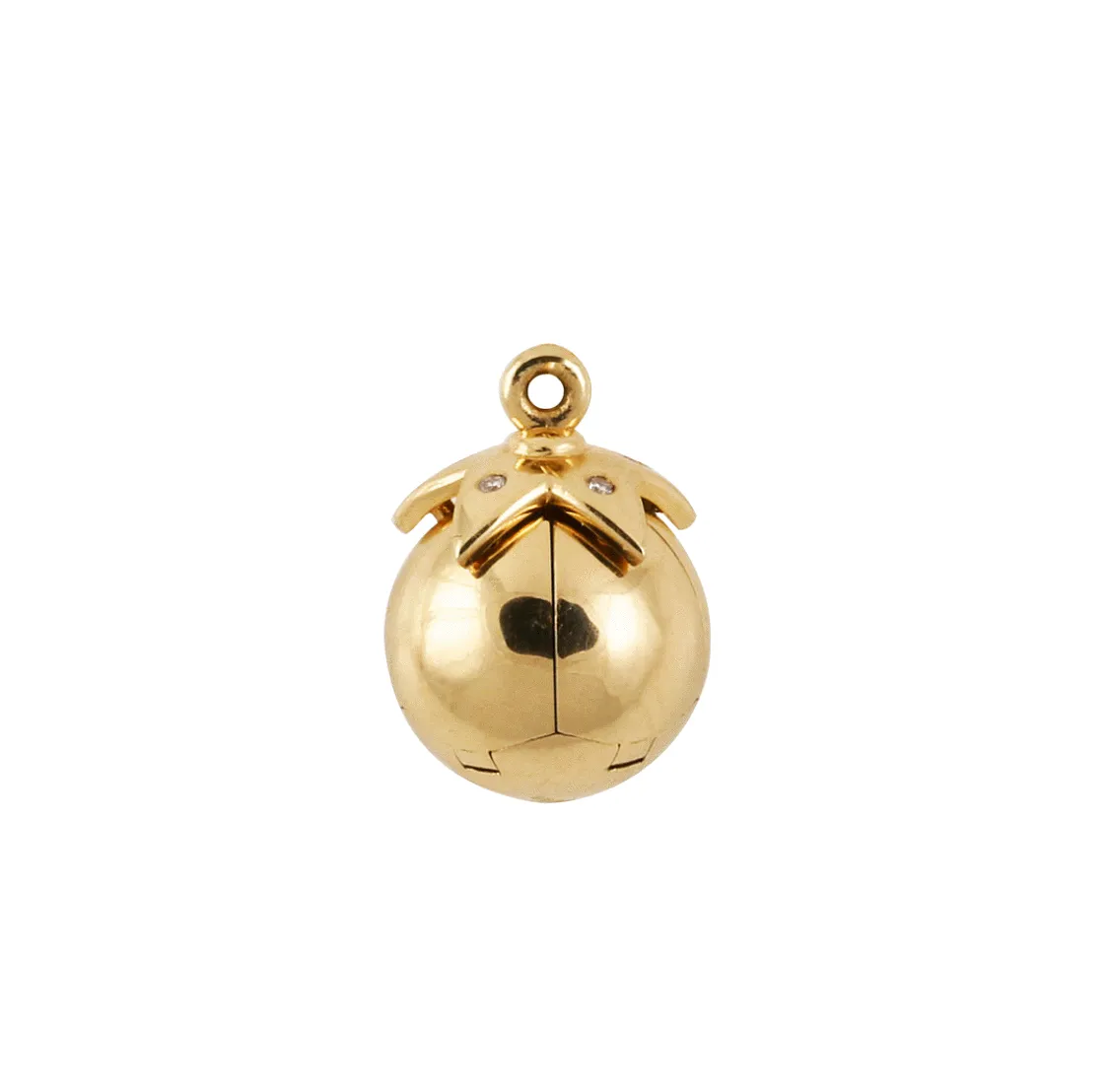 Yellow 14k Gold Petal Orb Necklace in Red Enamel set with Diamonds